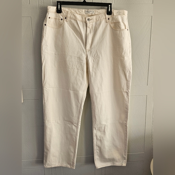 Abercrombie & Fitch Cream  The Loose High Waist Wide Leg Denim PlusSz 20L/35 NWT - Picture 1 of 14